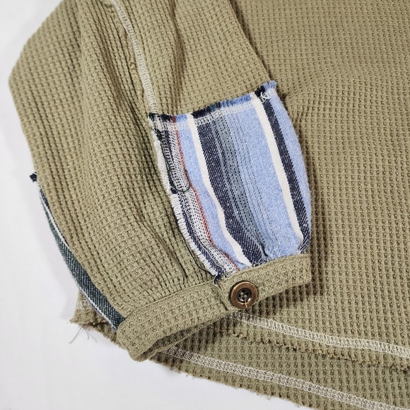 Pol Waffle Knit Over Sized Green Womens Patch Sleeve Sweater S - Picture 4 of 9